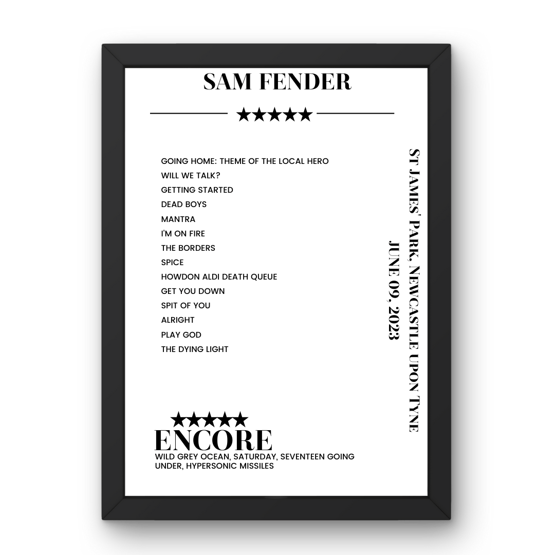 Sam Fender St James' Park Newcastle upon Tyne 9 June 2023 Setlist Poster - Setlist