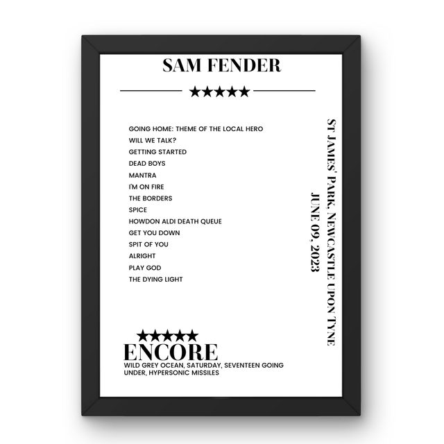 Sam Fender St James' Park Newcastle upon Tyne 9 June 2023 Setlist Poster - Setlist