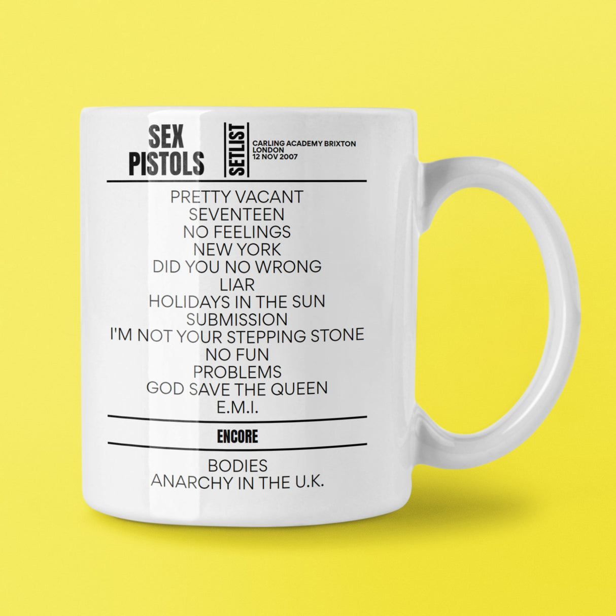 Sex Pistols Brixton Academy London November 12, 2007 Setlist Mug - Setlist