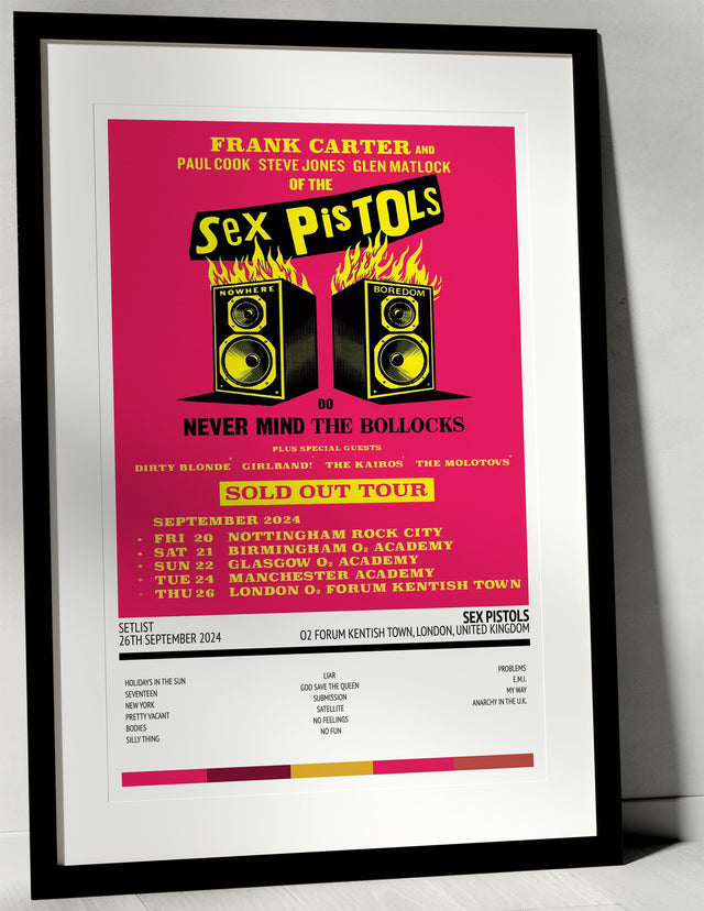 Sex Pistols O2 Forum Kentish Town London 26th September 2024 - Setlist Tour Poster - Setlist