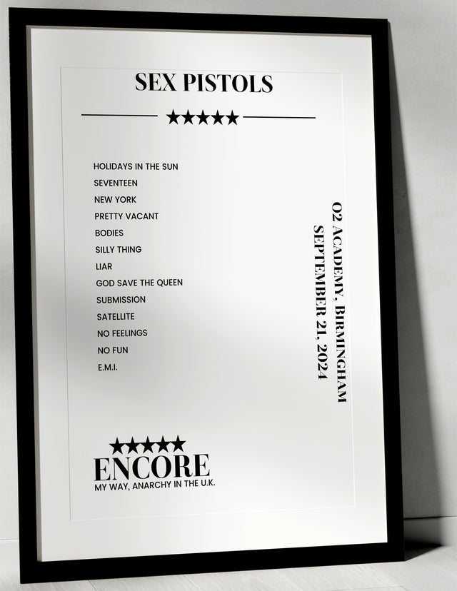 Sex Pistols September 21, 2024 O2 Academy Birmingham Setlist Poster - Setlist