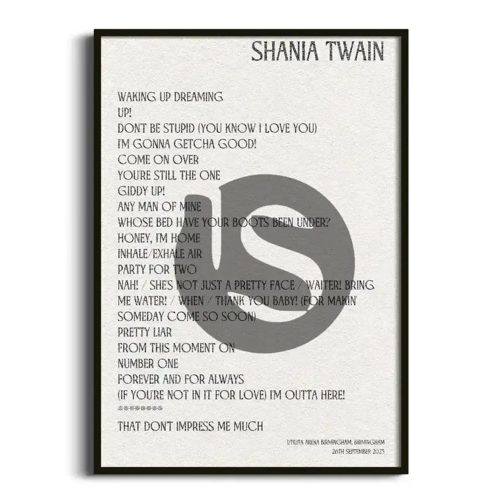 Shania Twain Birmingham 26th September 2023 - Gig Setlist - Setlist