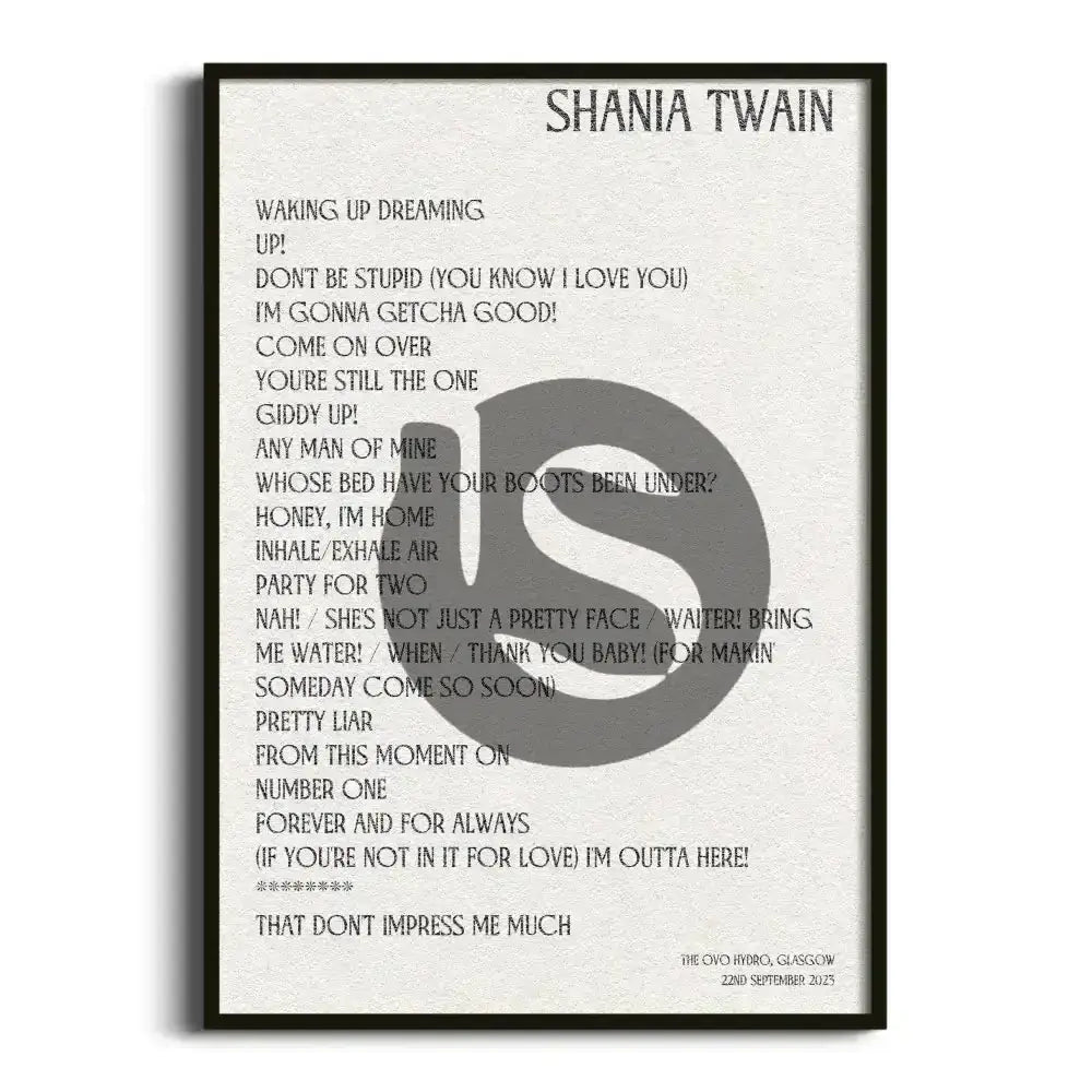 Shania Twain Glasgow 22nd September 2023 - Gig Setlist - Setlist