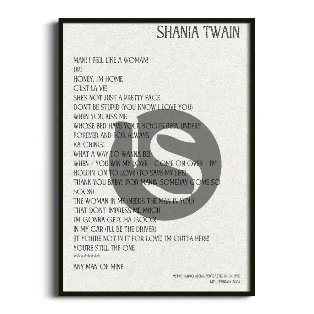 Shania Twain Newcastle upon Tyne 14th February 2004 - Gig Setlist - Setlist