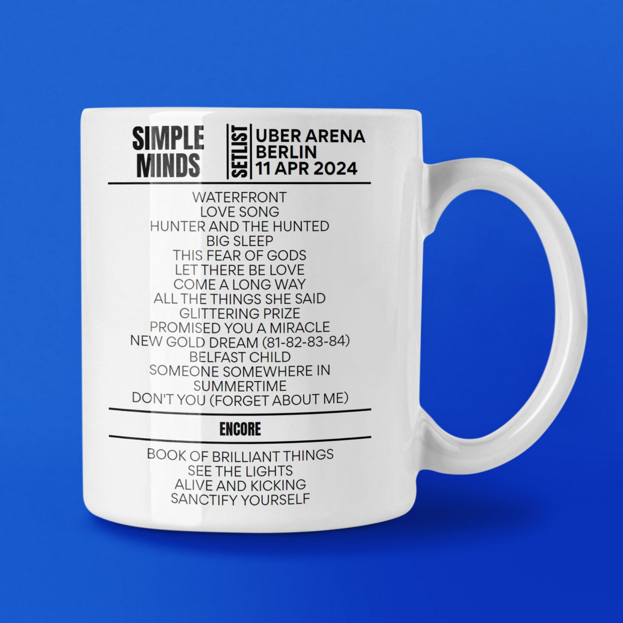 Simple Minds Berlin April 11, 2024 Replica Setlist Mug - Setlist