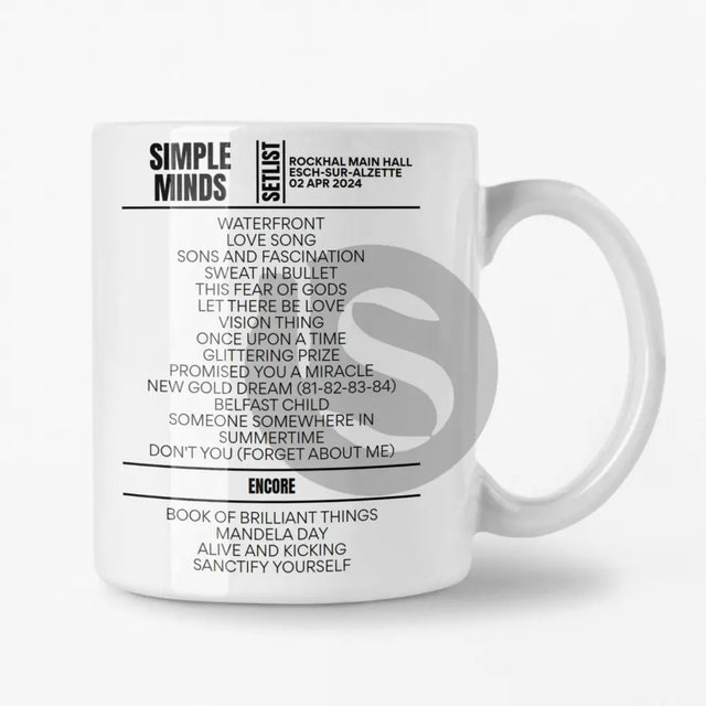 Simple Minds Esch-sur-Alzette April 2 2024 Setlist Mug - Setlist