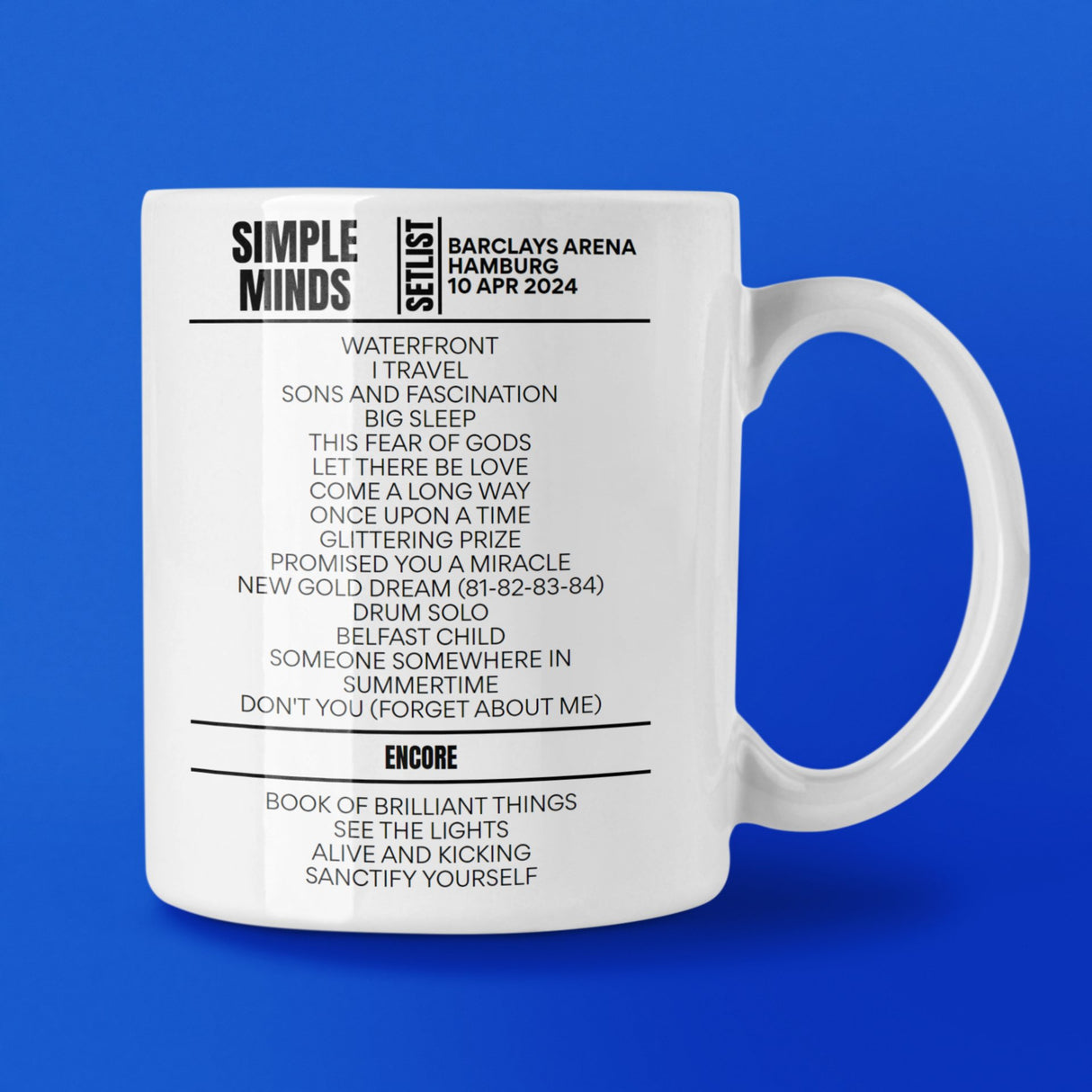 Simple Minds Hamburg April 10, 2024 Replica Setlist Mug - Setlist