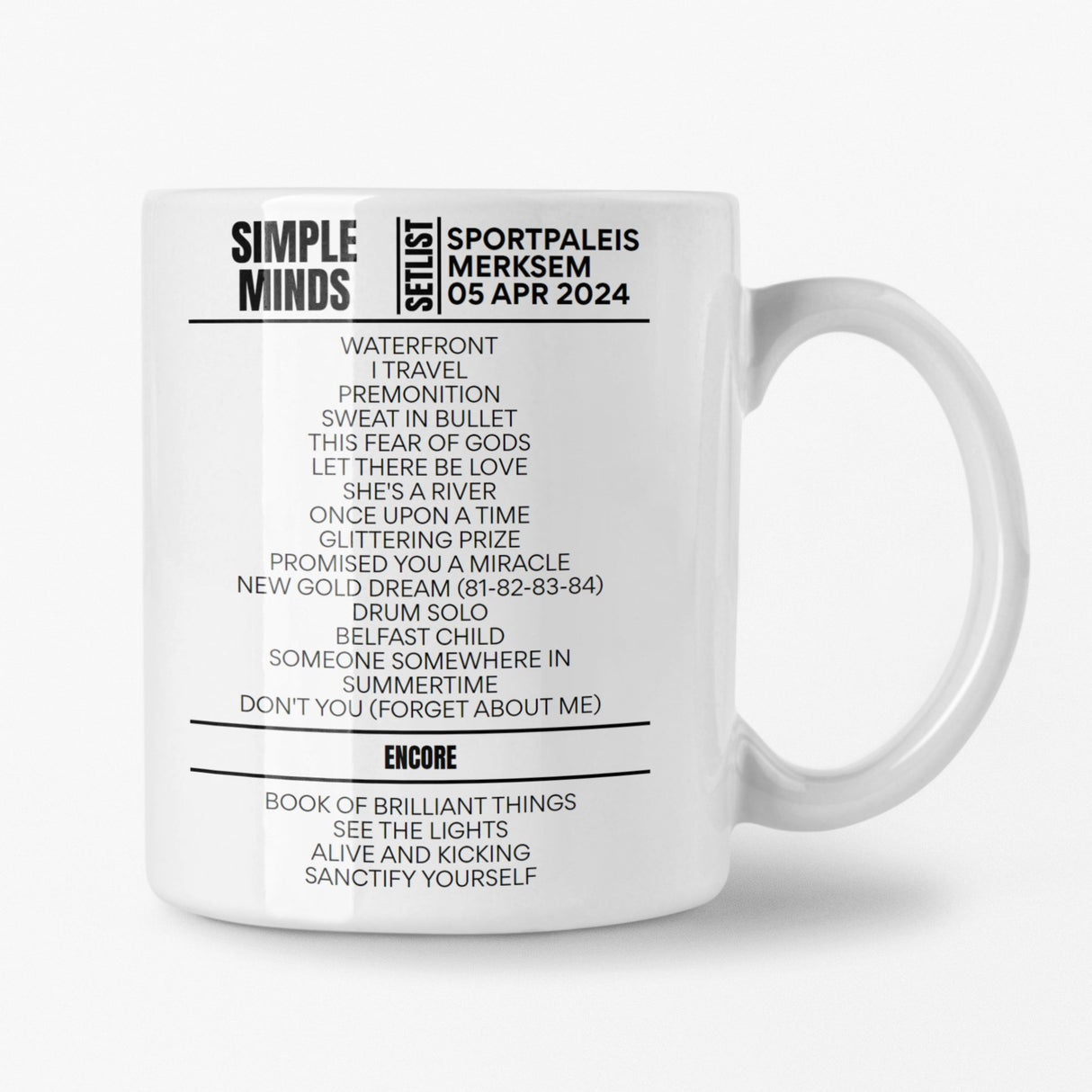 Simple Minds Merksem April 5 2024 Setlist Mug - Setlist