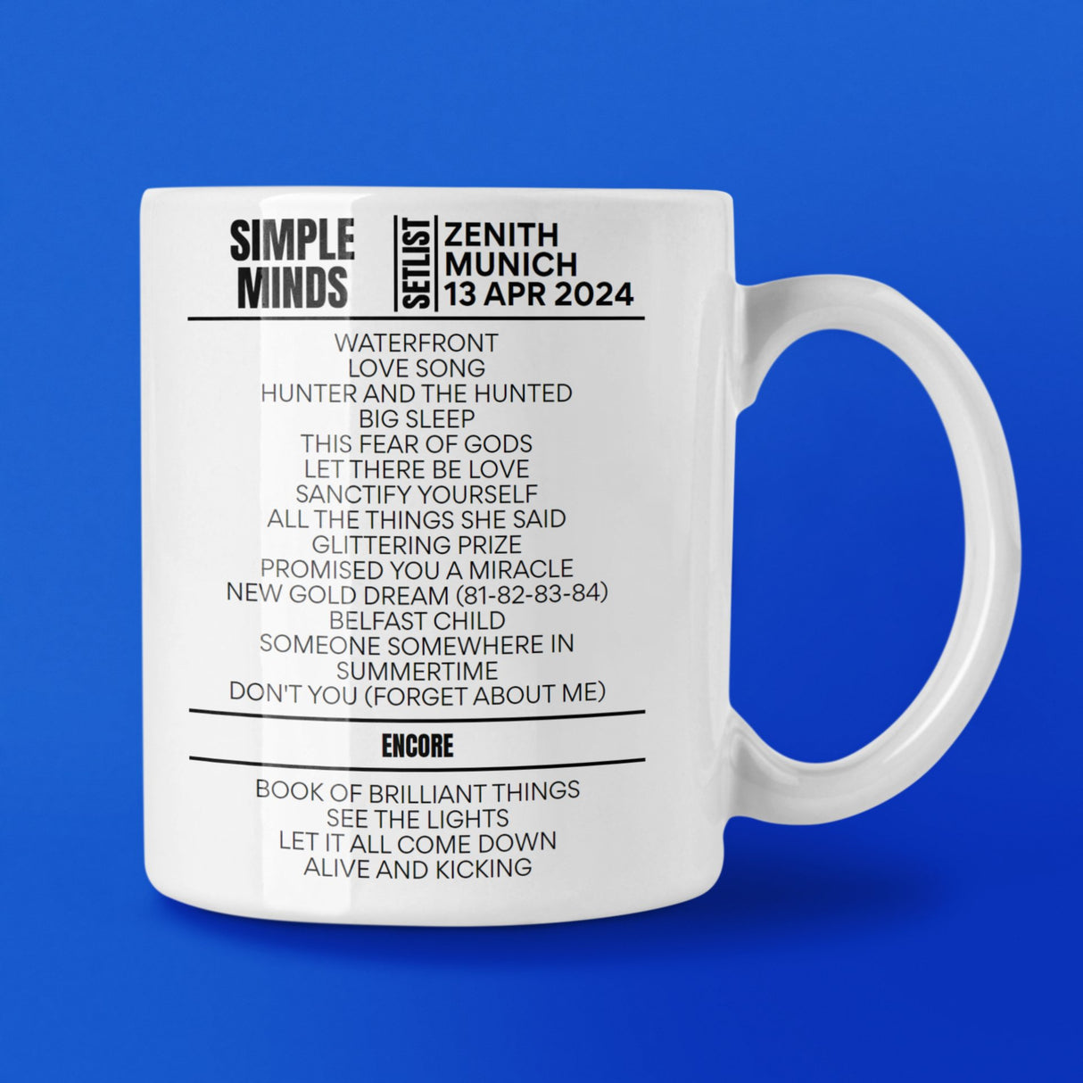 Simple Minds Munich April 13, 2024 Replica Setlist Mug - Setlist