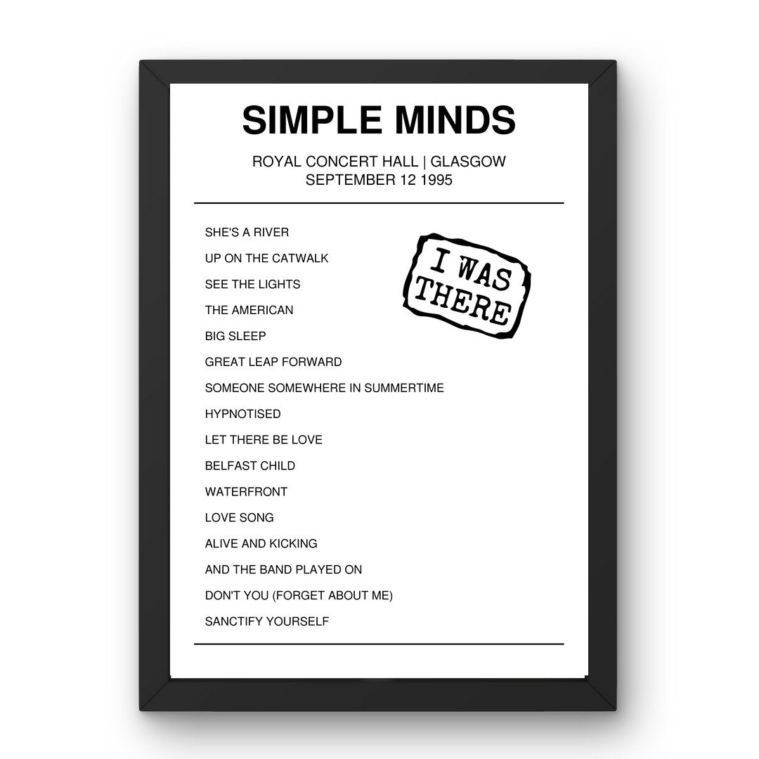 Simple Minds September 12, 1995 Royal Concert Hall Glasgow Setlist Poster - Setlist