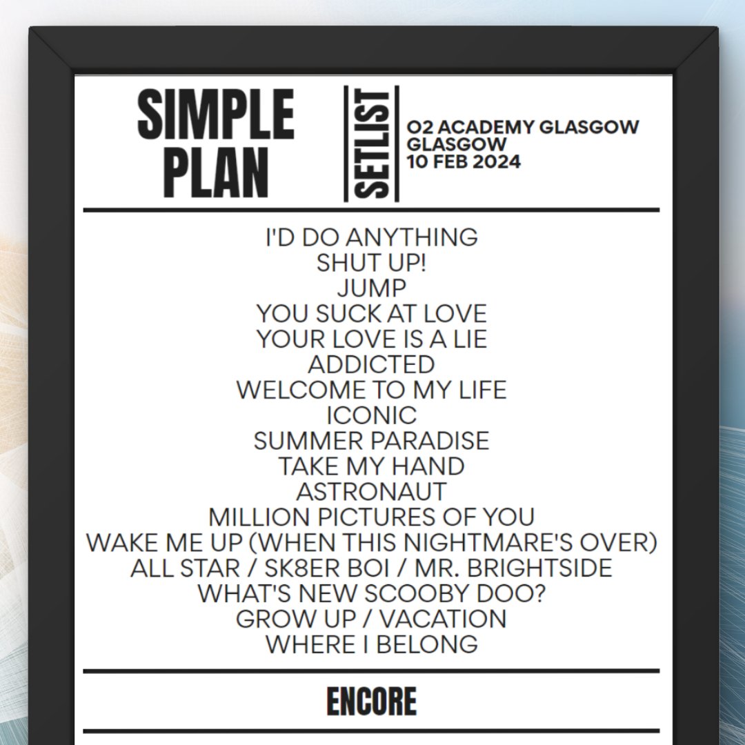 Simple Plan Glasgow February 2024 Setlist - Setlist