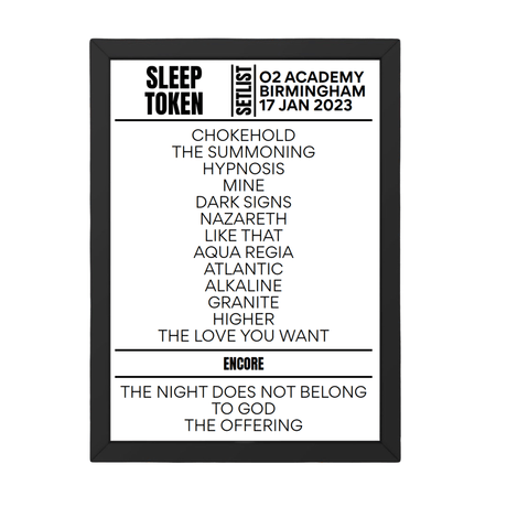 Sleep Token Birmingham January 2023 Replica Setlist - Setlist