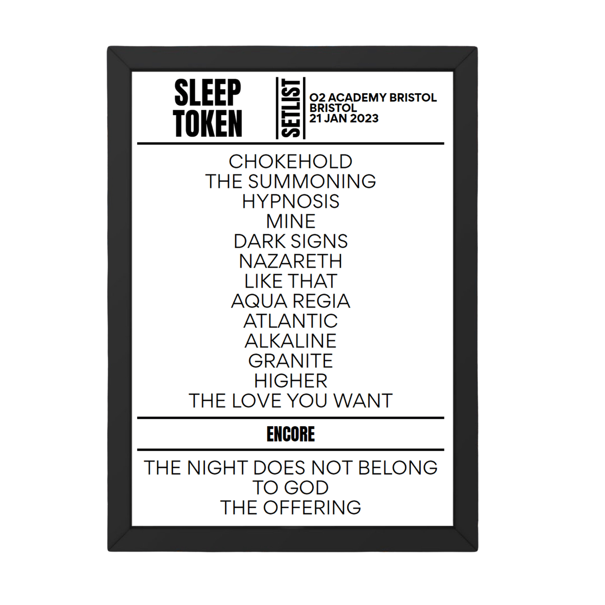 Sleep Token Bristol January 2023 Replica Setlist - Setlist