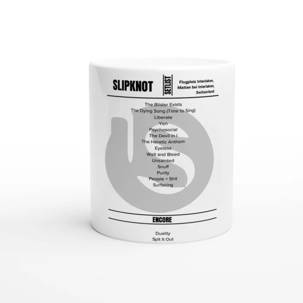 Slipknot Flugplatz Interlaken, Matten bei Interlaken, Switzerland Replica Setlist 2023 - White 11oz Ceramic Mug - Setlist