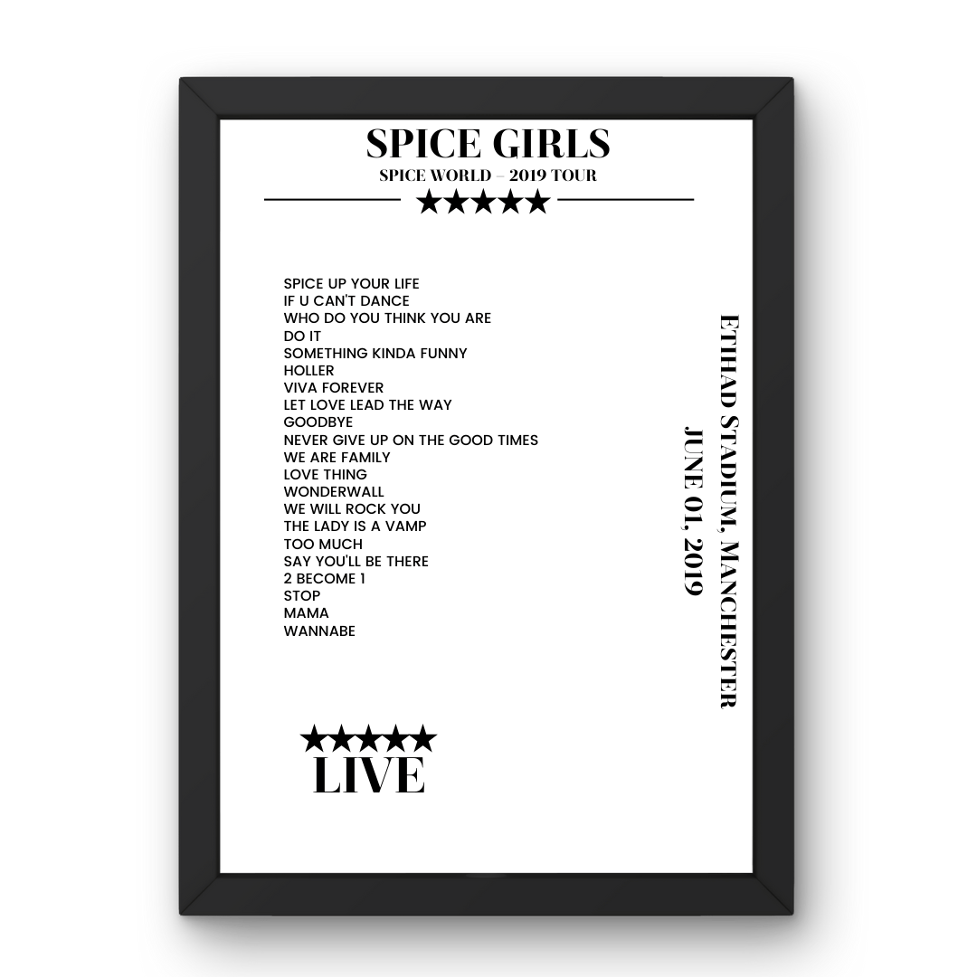 Spice Girls June 01, 2019 Etihad Stadium Manchester Setlist Poster - Setlist