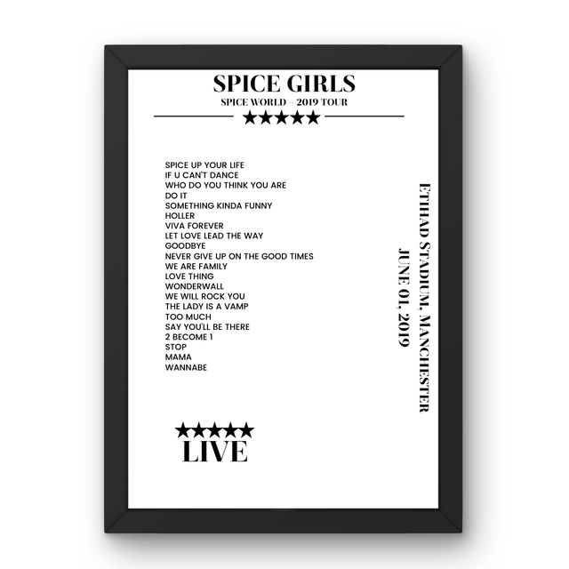 Spice Girls June 01, 2019 Etihad Stadium Manchester Setlist Poster - Setlist