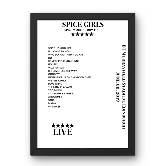 Spice Girls June 08, 2019 BT Murrayfield Stadium Edinburgh Setlist Poster - Setlist