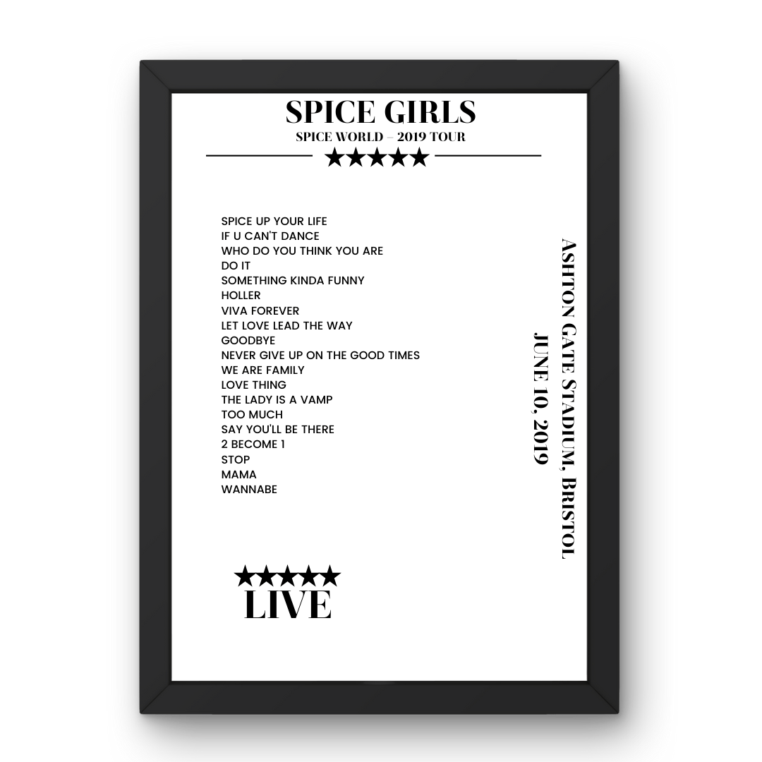 Spice Girls June 10, 2019 Ashton Gate Stadium Bristol Setlist Poster - Setlist