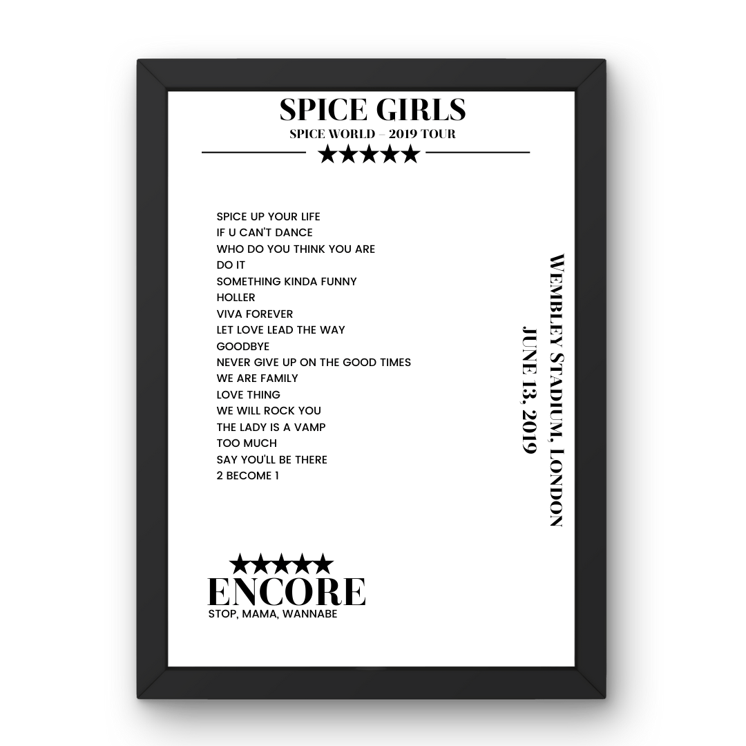 Spice Girls June 13, 2019 Wembley Stadium London Setlist Poster - Setlist