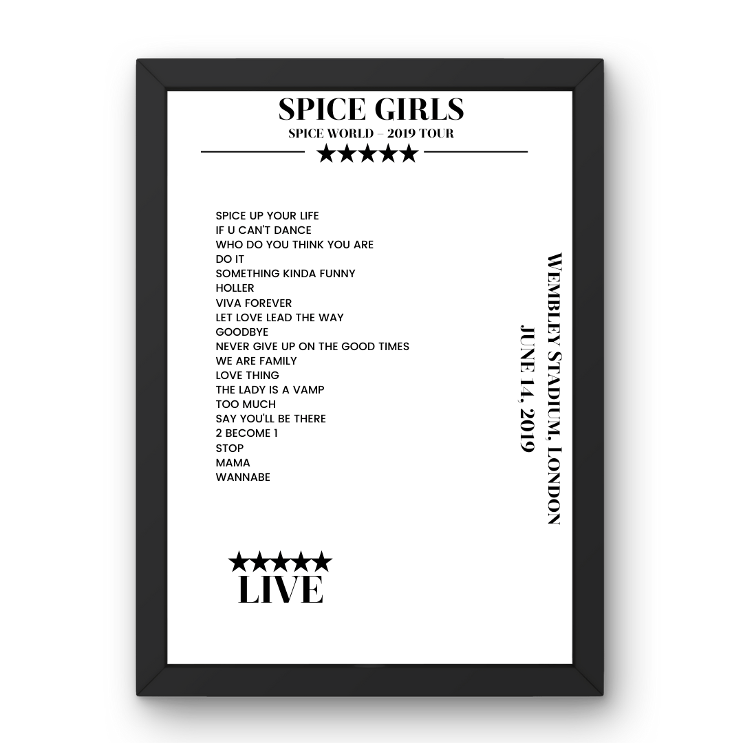 Spice Girls June 14, 2019 Wembley Stadium London Setlist Poster - Setlist