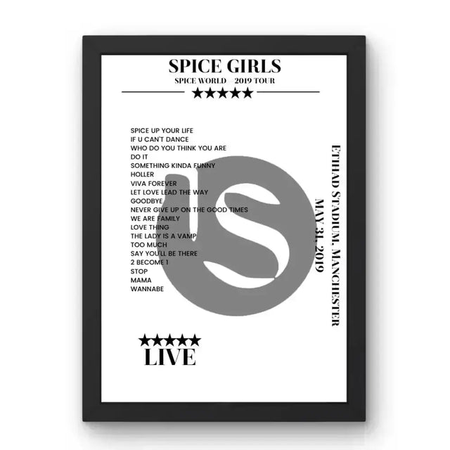 Spice Girls May 31, 2019 Etihad Stadium Manchester Setlist Poster - Setlist