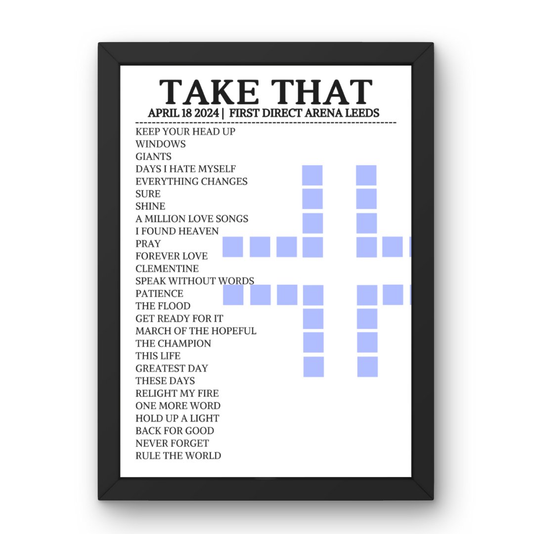 Take That Leeds April 18 2024 Replica Setlist - Alternate - Setlist