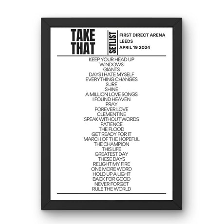 Take That Leeds April 19 2024 Replica Setlist - Setlist