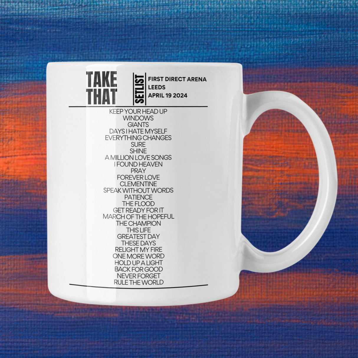 Take That Leeds April 19 2024 Setlist Mug - Setlist