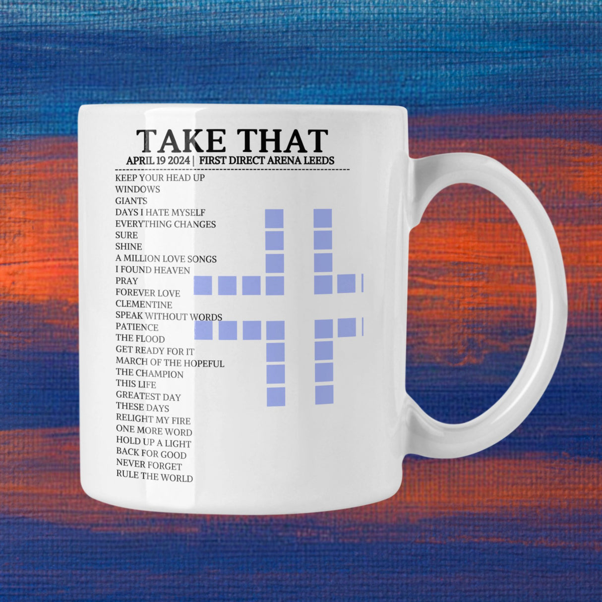 Take That Leeds April 19 2024 Setlist Mug - Alternate - Setlist