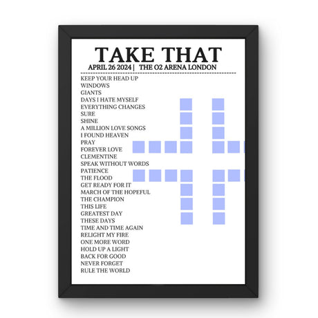 Take That London April 26 2024 Replica Setlist - Alternate - Setlist