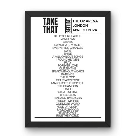 Take That London April 27 2024 Replica Setlist - Setlist