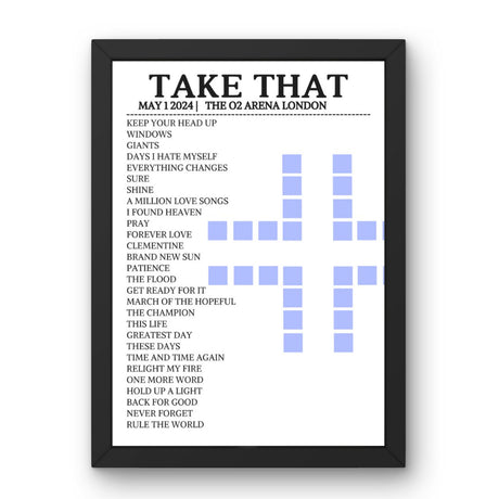 Take That London May 1 2024 Replica Setlist - Alternate - Setlist