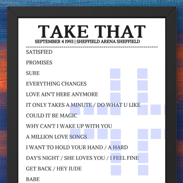 Take That Sheffield September 1993 Replica Setlist - Setlist