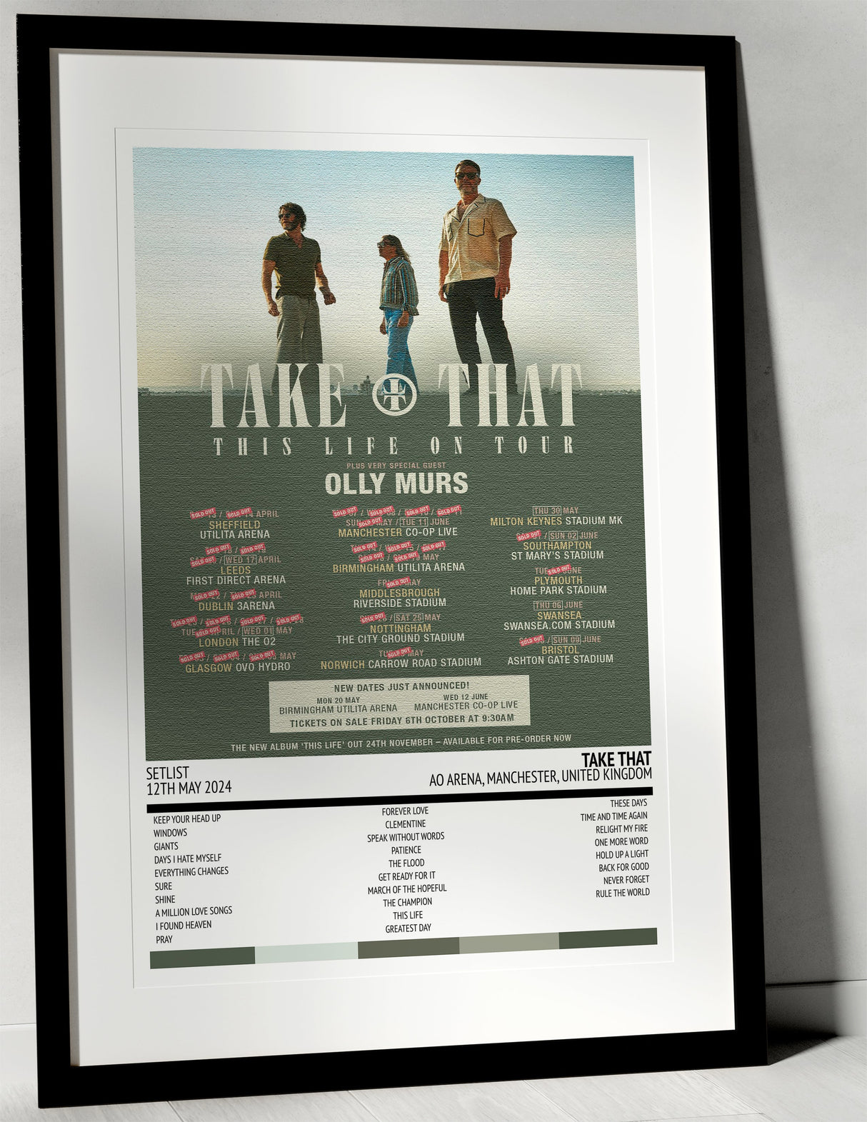 Take That This Life On Tour AO Arena Manchester 12th May 2024 - Setlist Tour Poster - Setlist