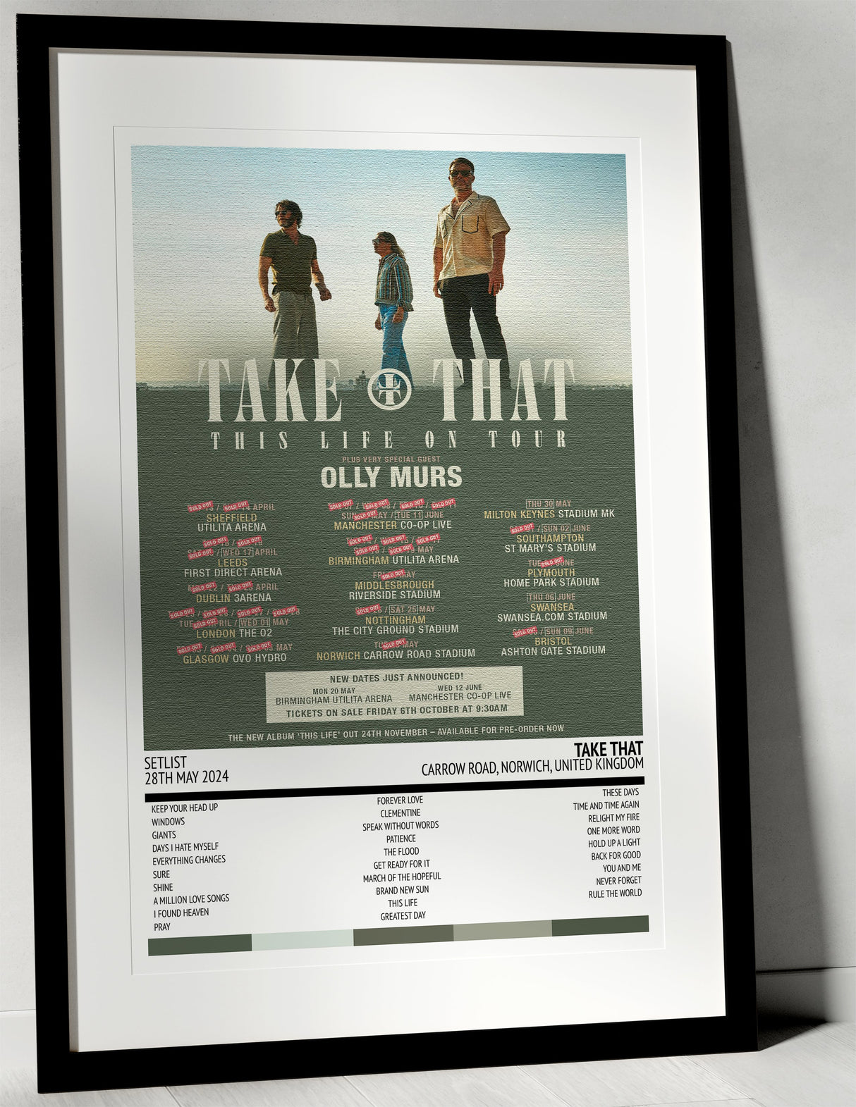 Take That This Life On Tour Carrow Road Norwich 28th May 2024 - Setlist Tour Poster - Setlist