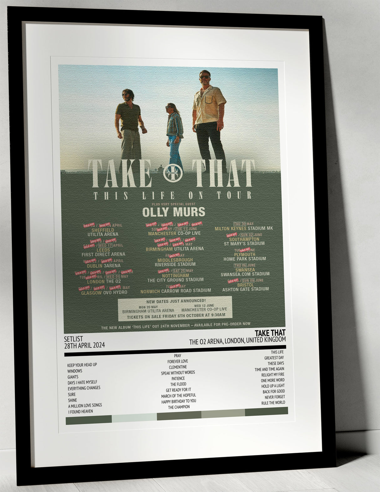 Take That This Life On Tour The O2 Arena London 28th April 2024 - Setlist Tour Poster - Setlist