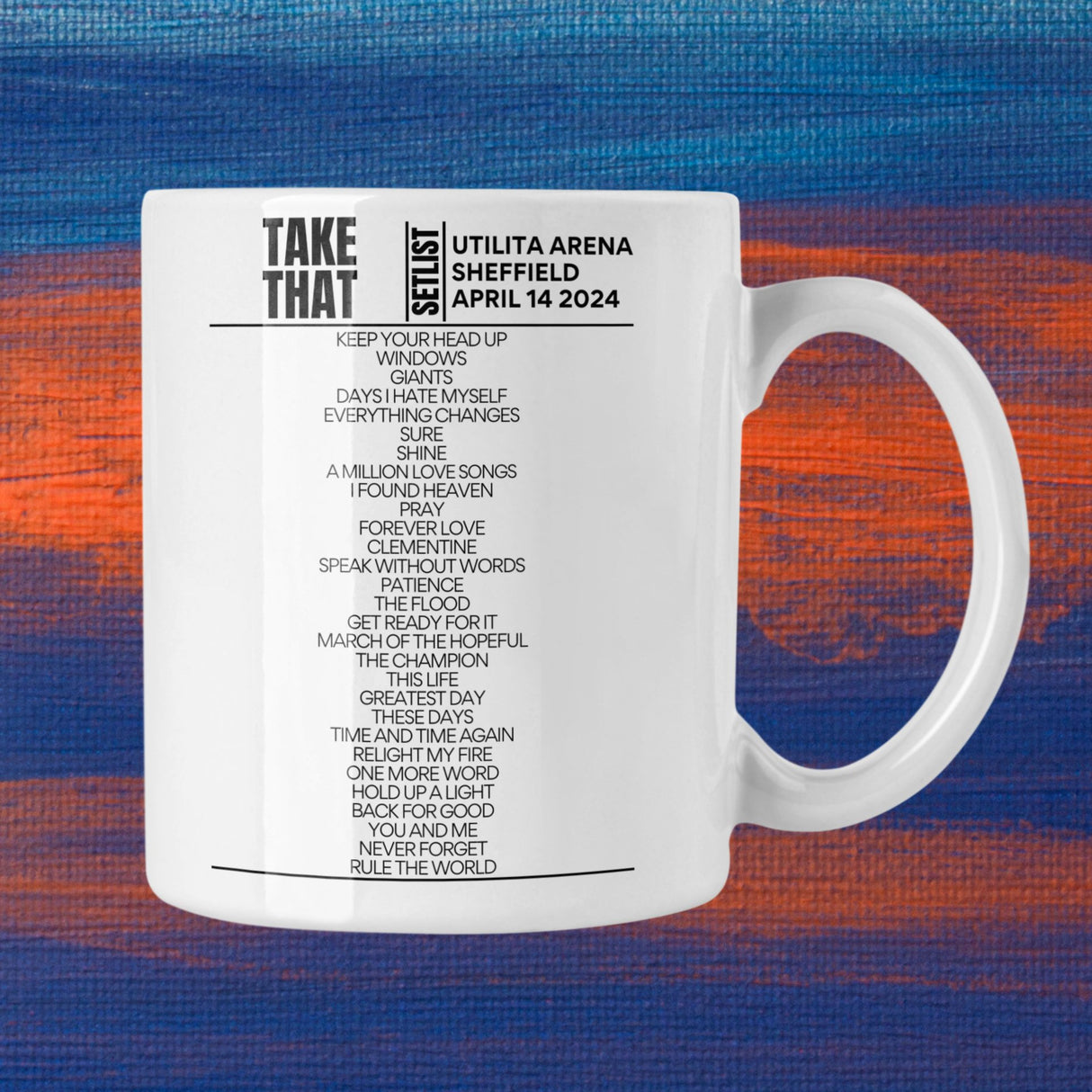 Take That Utilita Arena Sheffield April 14 2024 Setlist Mug - Setlist