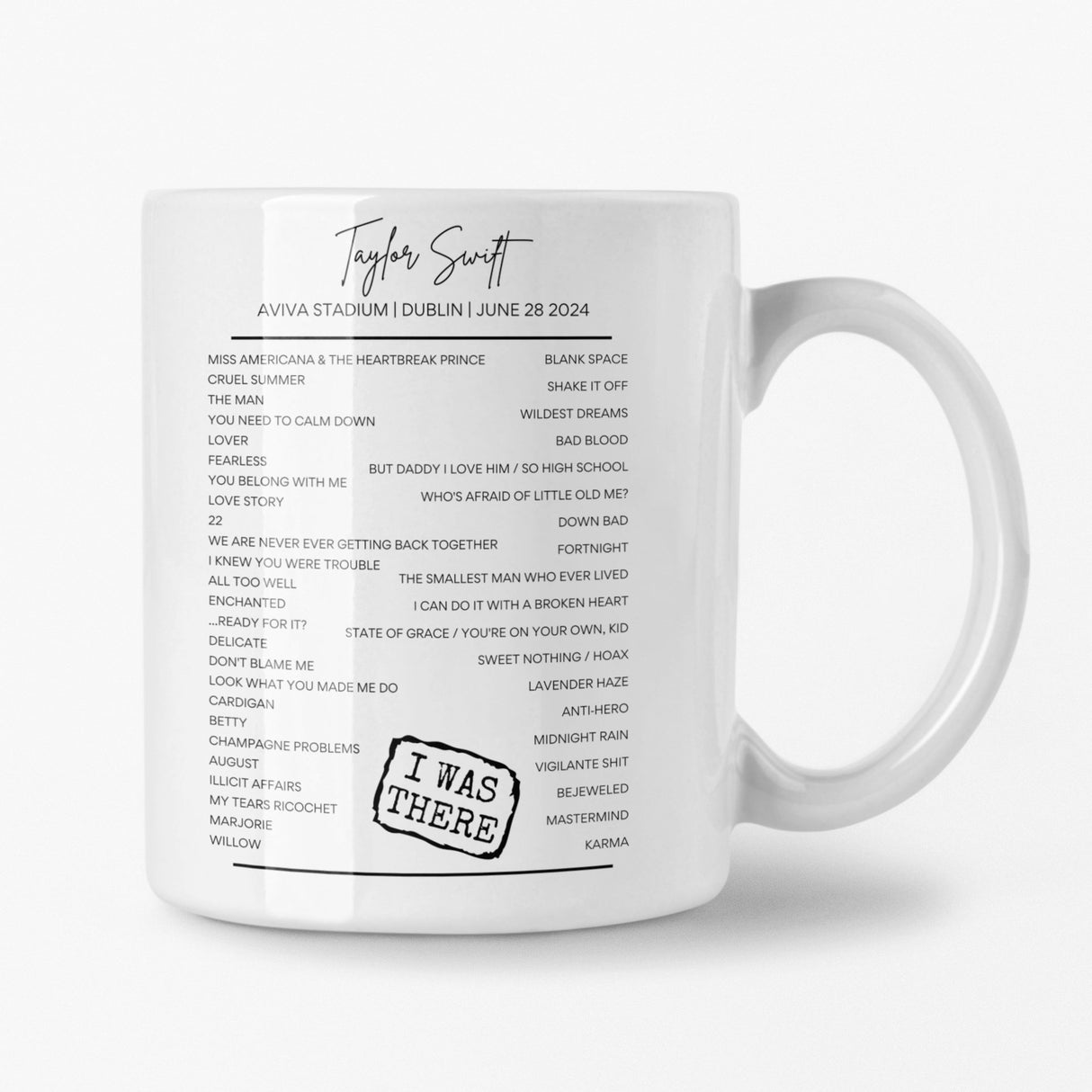 Taylor Swift Dublin June 28 2024 Setlist Mug - Setlist