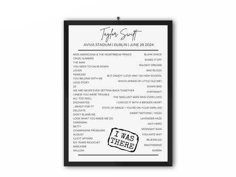 Taylor Swift Dublin June 28 2024 Setlist Poster - Setlist