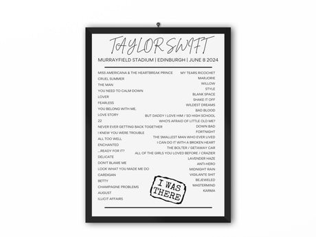 Taylor Swift Edinburgh June 8 2024 Setlist Poster - Setlist