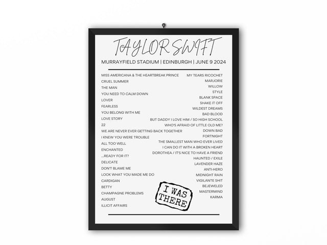 Taylor Swift Edinburgh June 9 2024 Setlist Poster - Setlist