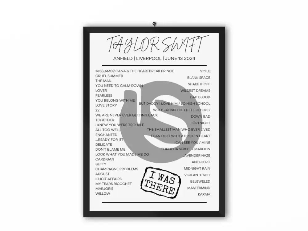 Taylor Swift Liverpool June 13 2024 Setlist Poster - Setlist