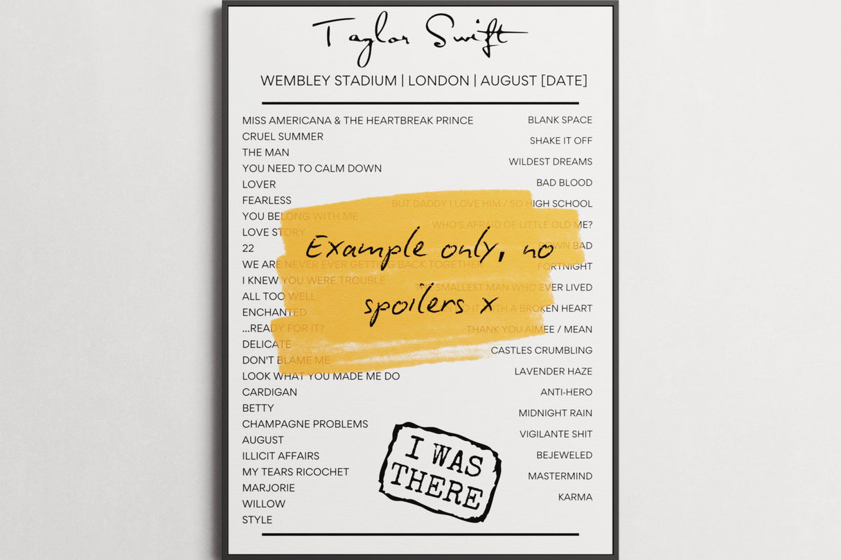 Taylor Swift Wembley August 2024 - Setlist Posters - Setlist