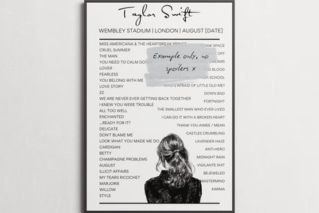 Taylor Swift Wembley August 2024 - Setlist Posters - Sketch Style - Setlist