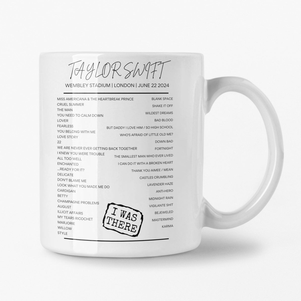 Taylor Swift Wembley June 22 2024 Setlist Mug - PRE ORDER - Setlist