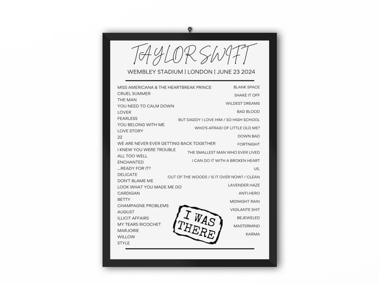 Taylor Swift Wembley June 23 2024 Setlist Poster - Setlist