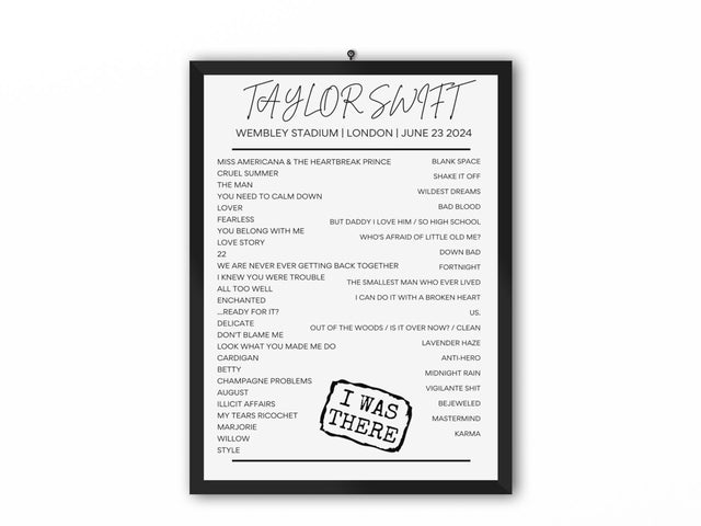 Taylor Swift Wembley June 23 2024 Setlist Poster - Setlist