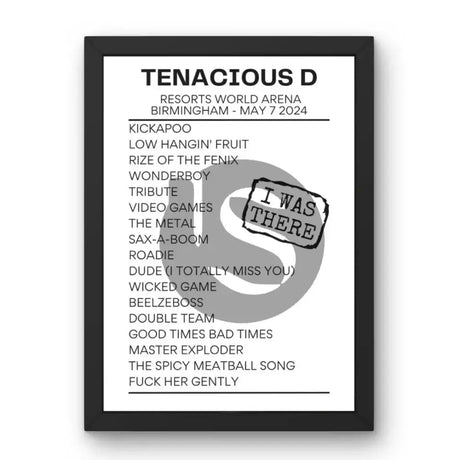 Tenacious D Birmingham May 7 2024 Replica Setlist - I Was There - Setlist