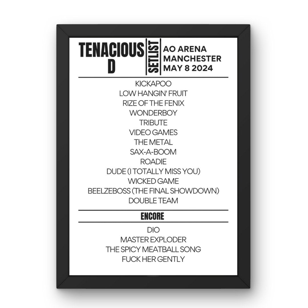 Tenacious D Manchester May 8 2024 Replica Setlist - Setlist