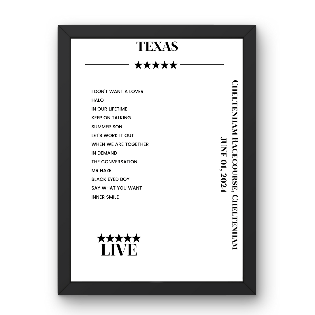 Texas Cheltenham Racecourse Cheltenham 01 June 2024 Setlist Poster - Setlist